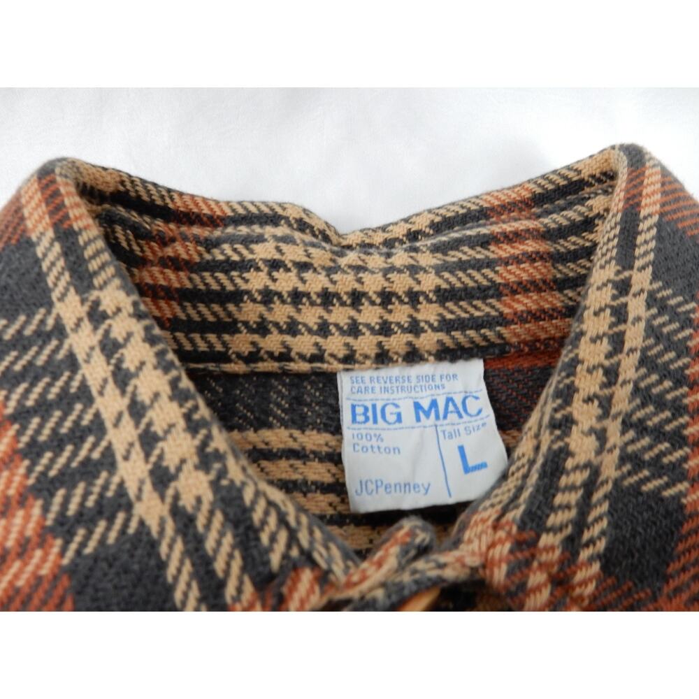 Vtg 90s Big Mac Flannel Shirt Mens L Tall Brown Plaid JCPenney JC Penny USA Made - Picture 6 of 8